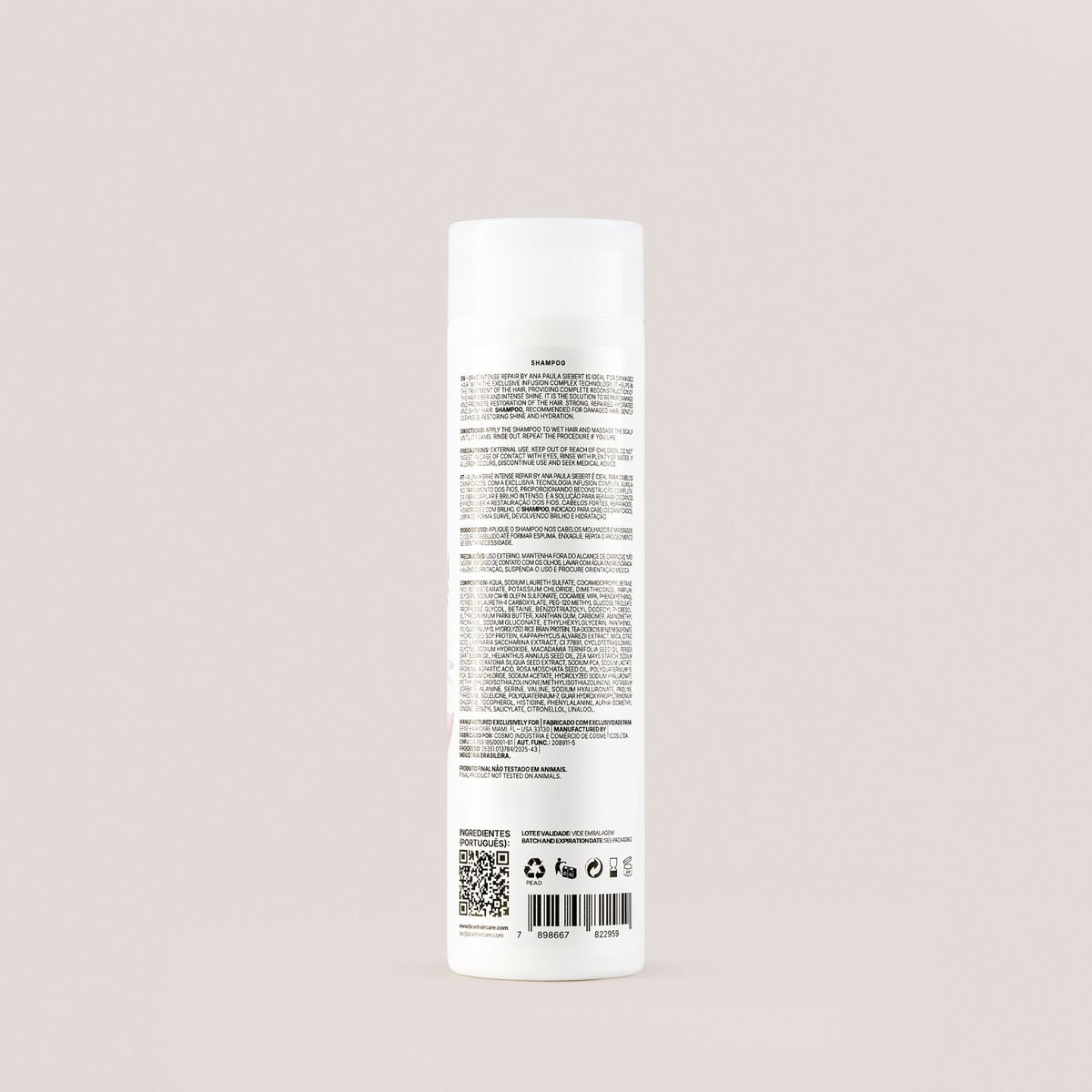 BRAÉ Ana Siebert Intense Repair - Shampoo 250ml - verso com modo de uso