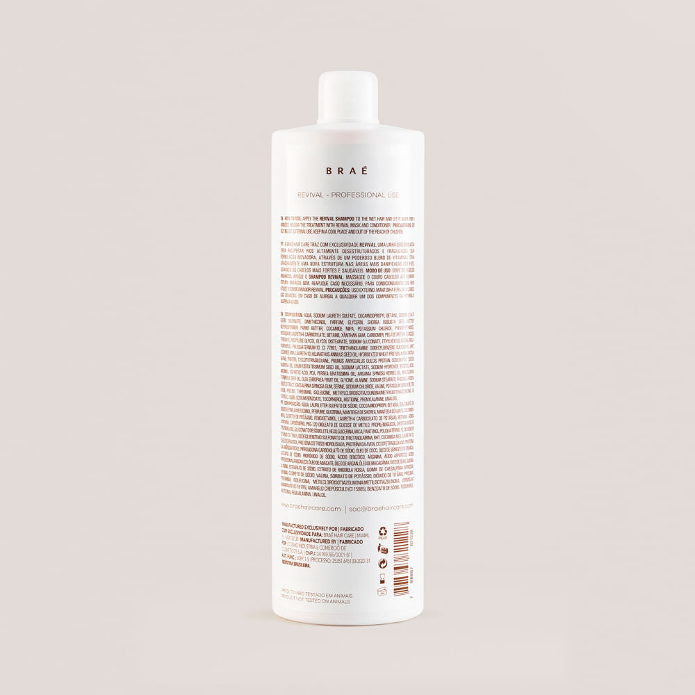 BRAÉ Revival - Shampoo Reconstrução 1L - verso com modo de uso