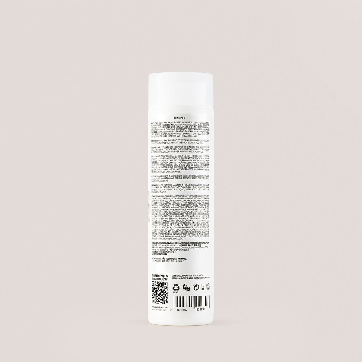 BRAÉ Ana Siebert Blonde Oil - Shampoo 250ml - verso com modo de uso