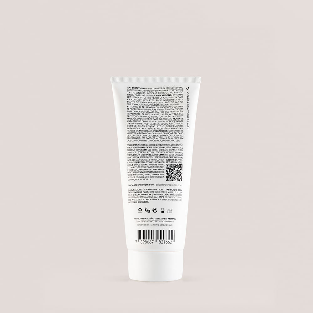 BRAÉ Divine Ten in One - Leave-in 200g - verso com modo de uso