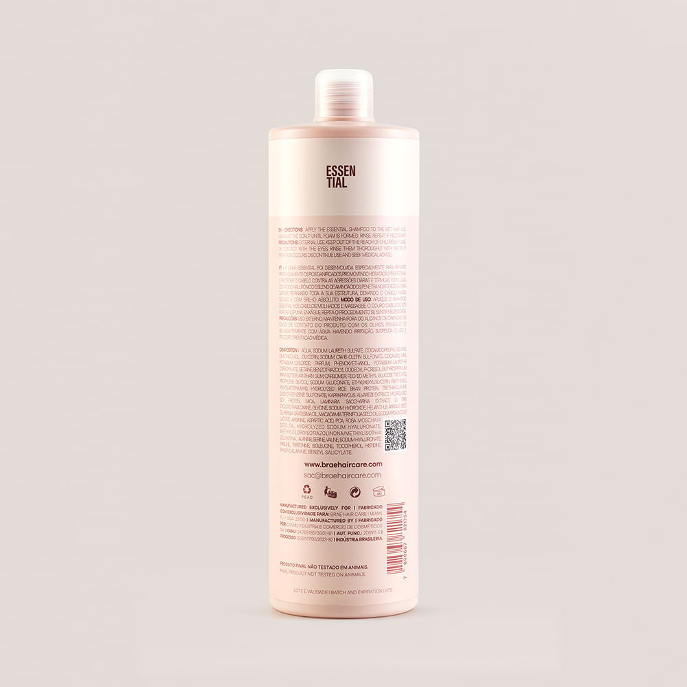 BRAÉ Essential - Shampoo 1L - verso com modo de uso