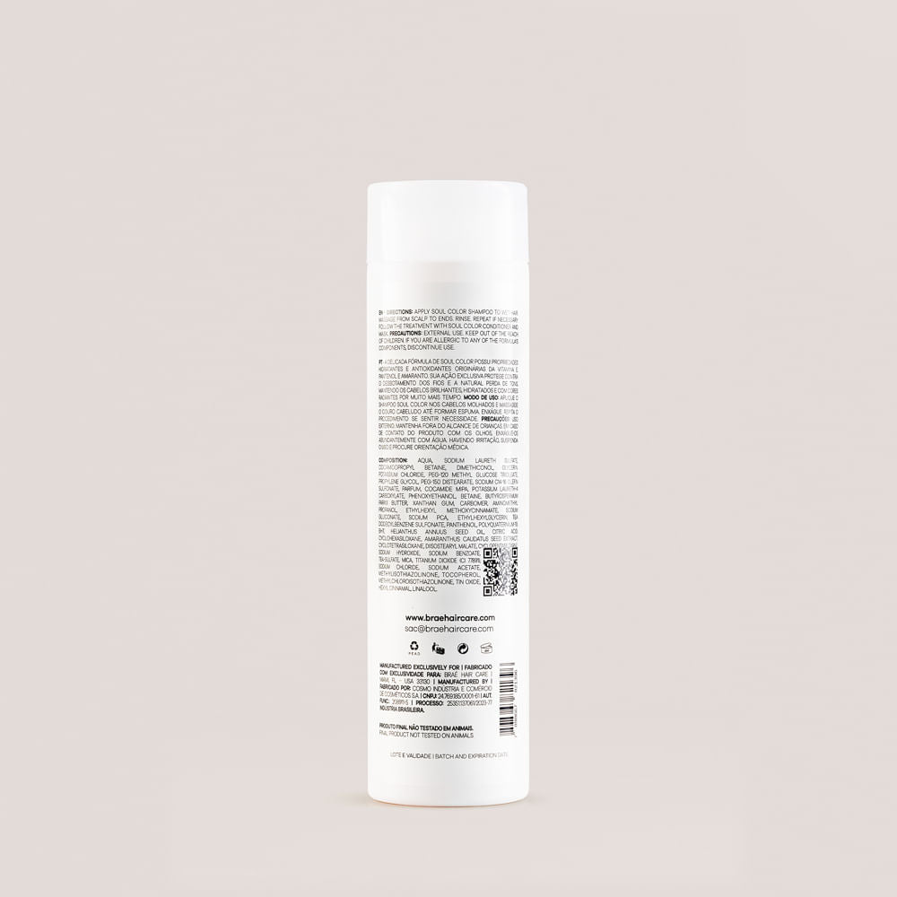 BRAÉ Soul Color - Shampoo 250ml - verso com modo de uso