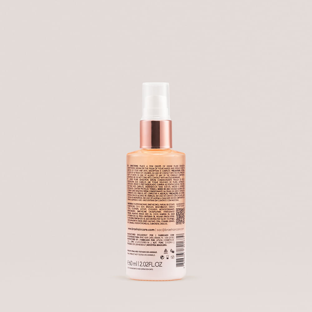 BRAÉ Divine Plume Sensation - Sérum Reparador Capilar 60ml - verso com modo de uso