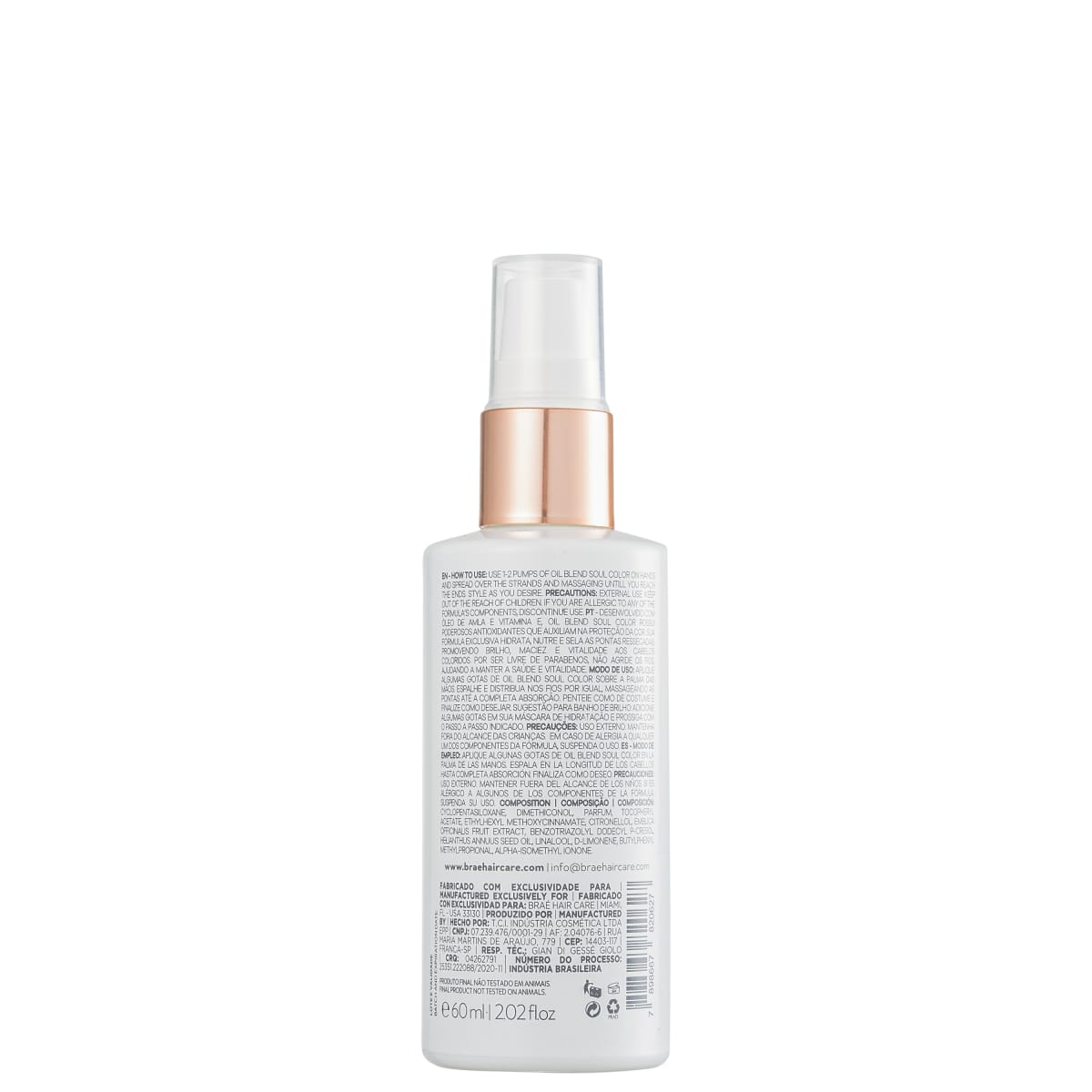 BRAÉ Soul Color Oil Blend - Sérum Capilar 60ml - verso com modo de uso